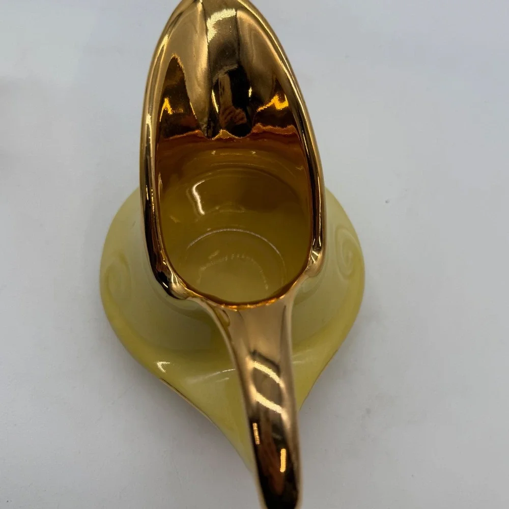 Vintage Yellow Creamer‎ Pitcher Set Gold Trim Decorative Porcelain